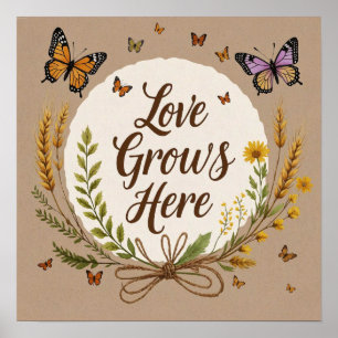 Boho Bohemian Wildblommor, fjärilar, vete Poster