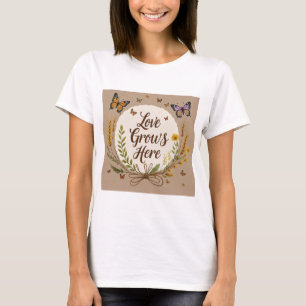 Boho Bohemian Wildblommor, fjärilar, vete T Shirt