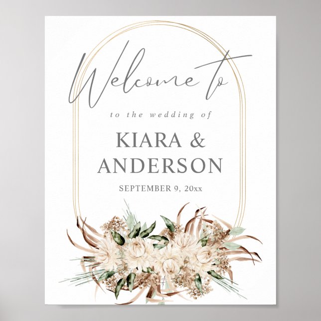 Boho Bohemisk Beige Blommig Välkomstskylt Poster (Framsidan)