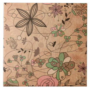 Boho bohemiska Retro färgrika blommigtblommor Kakelplatta