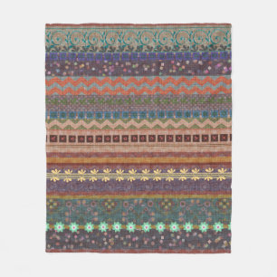 Boho bohemiskt Retro färgrikt mönster Fleecefilt