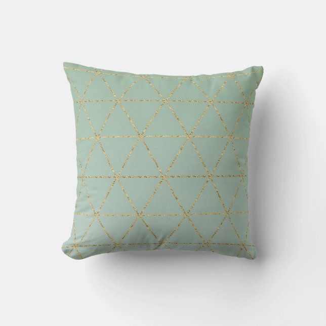 Boho Bohemsk Chic Guld & Mint Geometrisk Glam Kudde (Framsida)