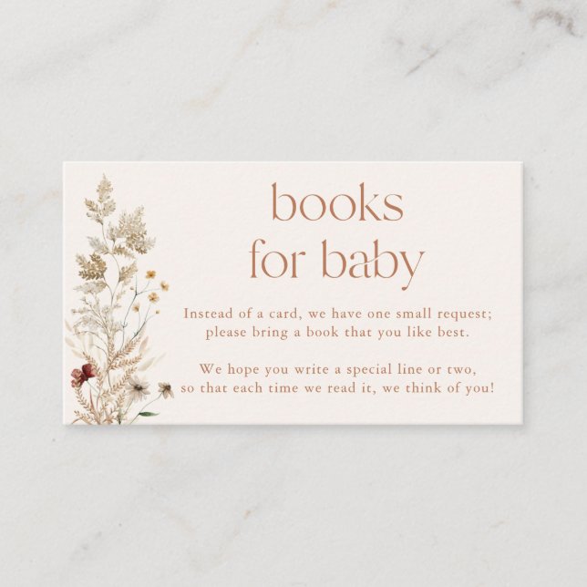 Boho Bokar för Baby Card | Wildblomsterbabyskor Tilläggskort (Framsida)