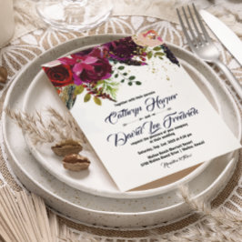 Boho Bold Burgundy Blommigt Bröllop Inbjudningar