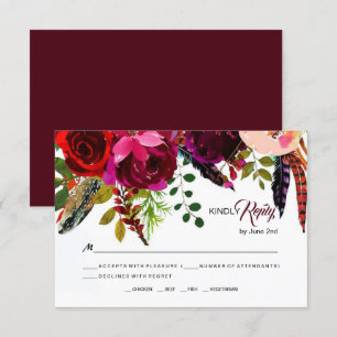 Boho Bold Burgundy Blommigt Bröllop OSA Kort
