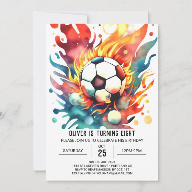 Boho Boll Editable Soccer Birthday Inbjudningar (Framsida)