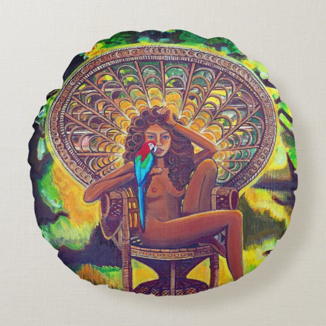 Boho: Bomullsrunda Pillow Rund Kudde (Framsidan)