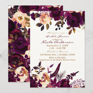 Boho Bordeaux vinröd blomster höst bröllopsdusch Inbjudningar