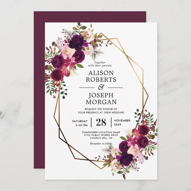 Boho Border geometric bröllopsinbjudan Inbjudningar (Fram/baksida)