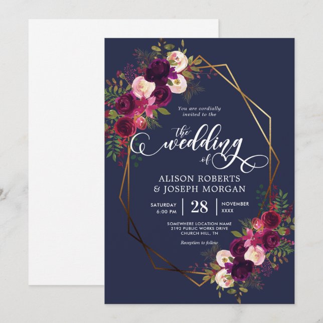 Boho Border geometric bröllopsinbjudan Inbjudningar (Fram/baksida)