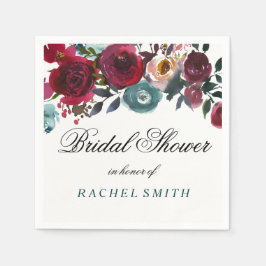 Boho Bordo Burgunderröda Blommor Bröllopsdusch Pappersservett