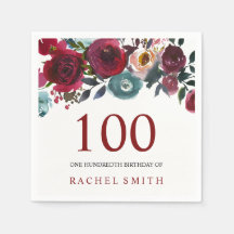 Boho Bordo Burgundy Red Flowers 100:e födelsedagen