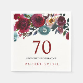 Boho Bordo Burgundy Red Flowers 70:e födelsedagen Pappersservett