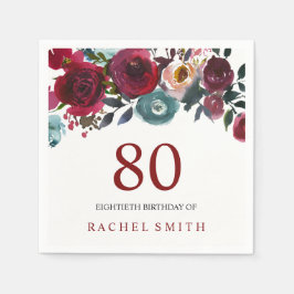 Boho Bordo Burgundy Red Flowers 80:e födelsedagen Pappersservett