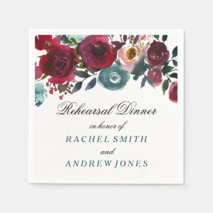 Boho Bordo Burgundy Red Flowers Rehearsal Middag Pappersservett