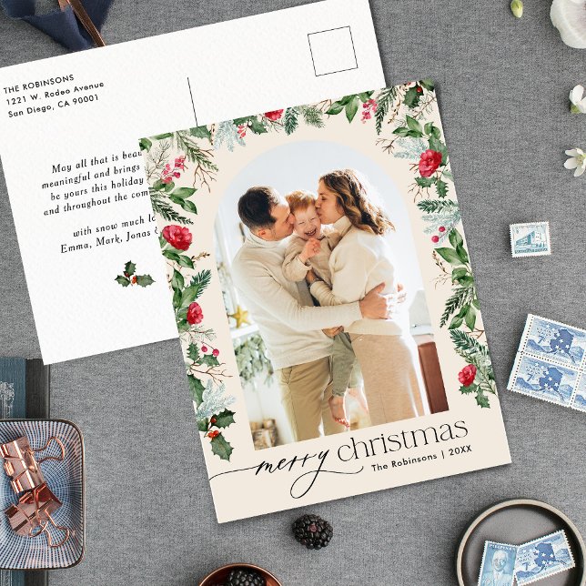 Boho Botanical Arch God jul Photo Helgdag Vykort (Skapare uppladdad)