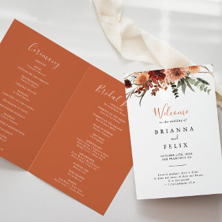 Boho Botanical Autumn-Blommigt i Bröllop Program