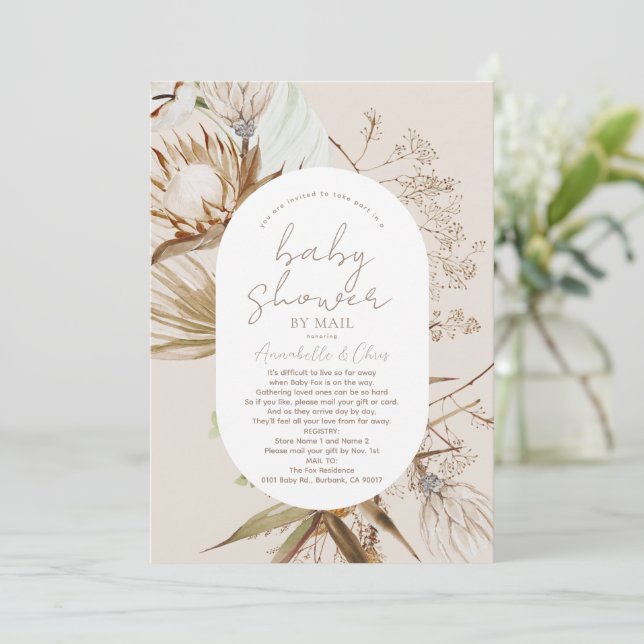 Boho Botanical Beige Baby Shower by Mail Inbjudningar (Stående Fram)