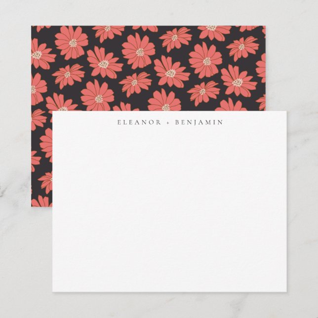 Boho Botanical Black Red Personlig Stationery Anteckningskort (Fram/baksida)