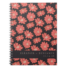 Boho Botanical Black Red Personligt bröllp Anteckningsbok