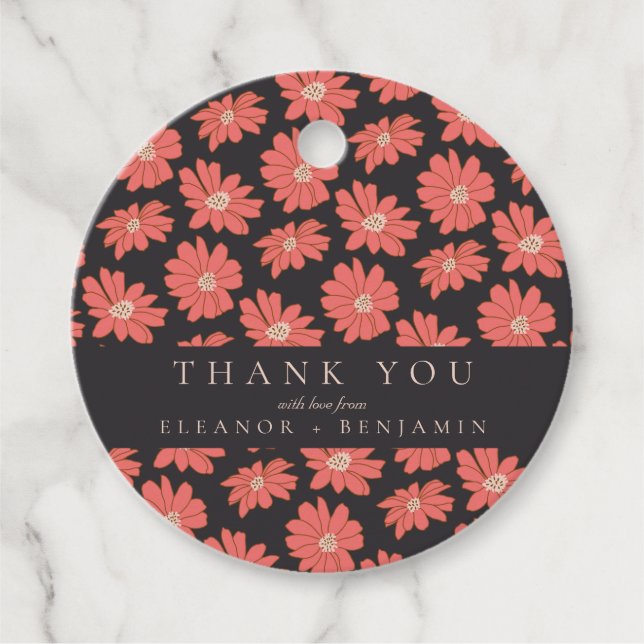 Boho Botanical Black Red Personligt bröllp Tack Gåvor Etiketter (Framsida)