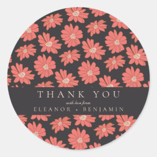 Boho Botanical Black Red Personligt bröllp Tack Runt Klistermärke