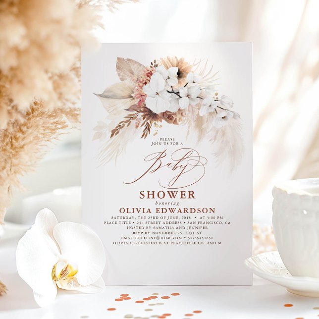 Boho Botanical Blommigt Terracotta Baby Shower Inbjudningar (Boho Terracotta Gender Neutral Baby Shower Invitations)