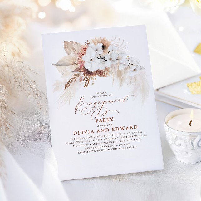 Boho Botanical Blommigt Terracotta Förlovningsfest Inbjudningar (Boho Floral Engagement Party Invitations)