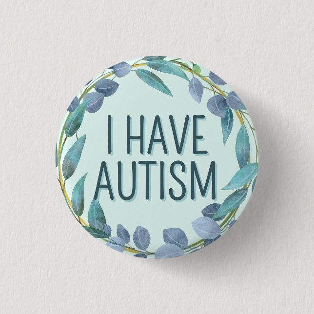 Boho Botanical Blue Lövs Text Autism Knapp (Framsida)