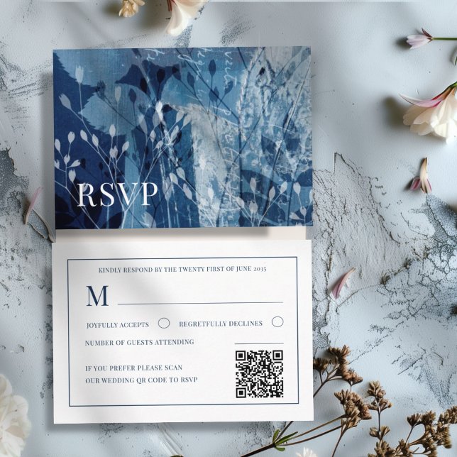 Boho Botanical Blue & White Wedding RSVP  Tilläggskort (Skapare uppladdad)