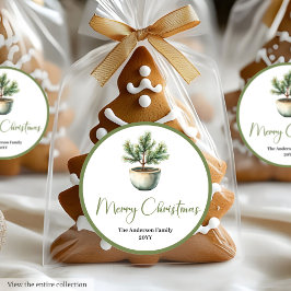 Boho Botanical Christmas Tree Watercolor Sticker Runt Klistermärke