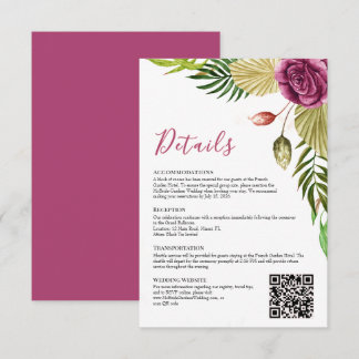 Boho Botanical Crimson Ros Bröllopsdetaljkort Inbjudningar