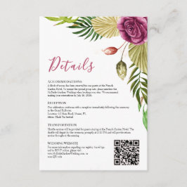 Boho Botanical Crimson Rose Wedding Details Card Inbjudningar