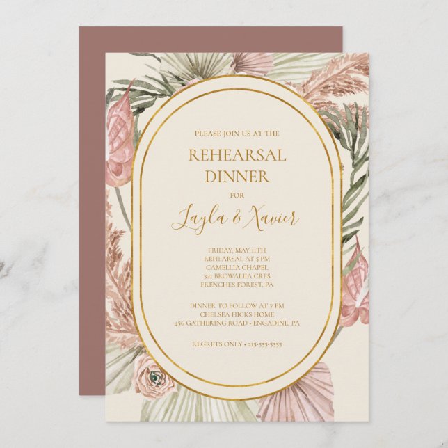 Boho Botanical | Dusty Ro Rehearsal Middag Inbjudningar (Fram/baksida)