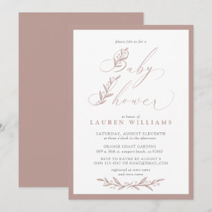 Boho Botanical Dusty Ro Rosa Script Baby Shower Inbjudningar