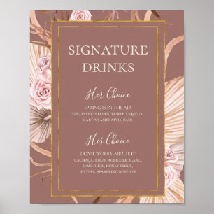Boho Botanical Dusty Rose Signaturdrycker Skylt
