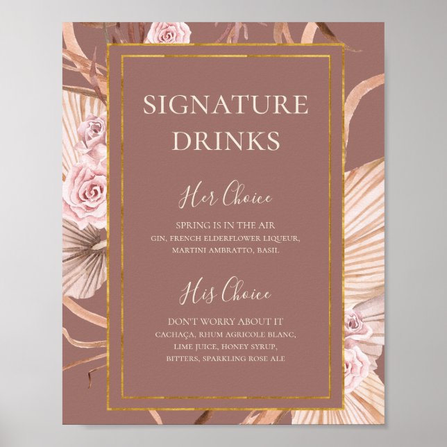Boho Botanical | Dusty Rose Signaturdrycker Skylt (Framsidan)