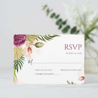 Boho Botanical Elegance Wedding RSVP Card OSA Kort