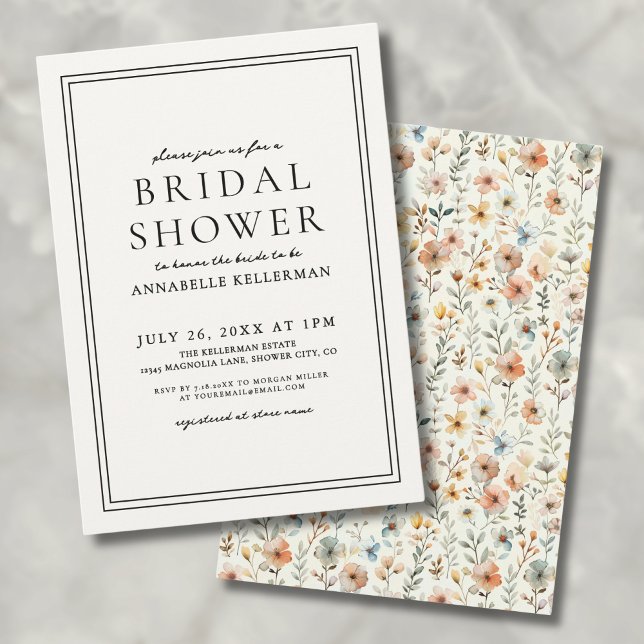 Boho Botanical Elegant Wildblomme Möhippa Inbjudningar (Boho Botanical Elegant Wildflower Bridal Shower Invitation)