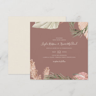 Boho Botanical   Enkel Dusty Ro Square Bröllop Inbjudningar