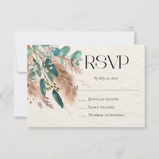 Boho Botanical Eucalyptus Greenery Pampas Grass OSA Kort (Framsida)