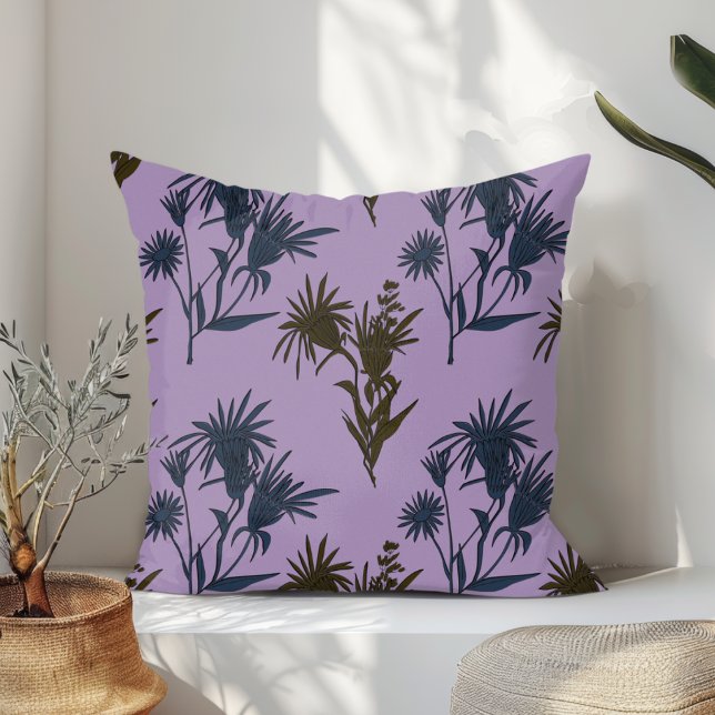 Boho Botanical Flower Mönster Lavender Kudde (Skapare uppladdad)