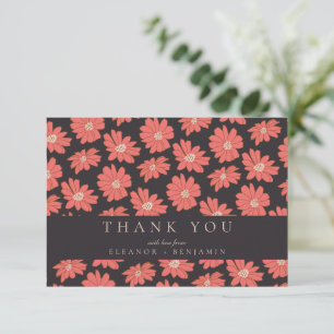 Boho Botanical Flowers Black Personligt bröllp Tack Kort