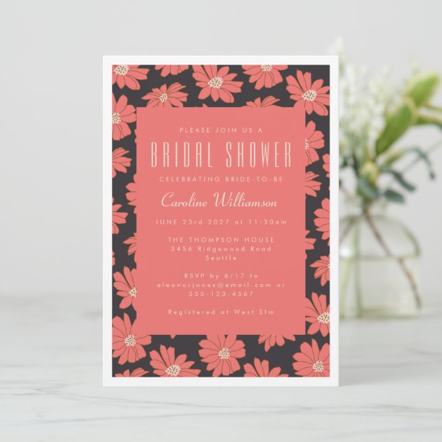Boho Botanical Flowers Black Red Möhippa Inbjudningar (Stående Fram)
