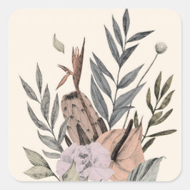 Boho Botanical Garden - Blommigt Illustration Fyrkantigt Klistermärke