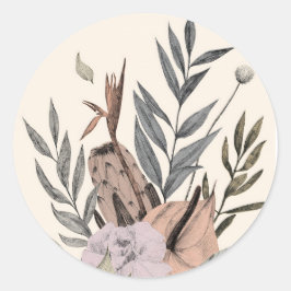 Boho Botanical Garden - Blommigt Illustration Runt Klistermärke