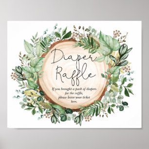 Boho Botanical Grey Diaper Raffle Baby Shower Poster