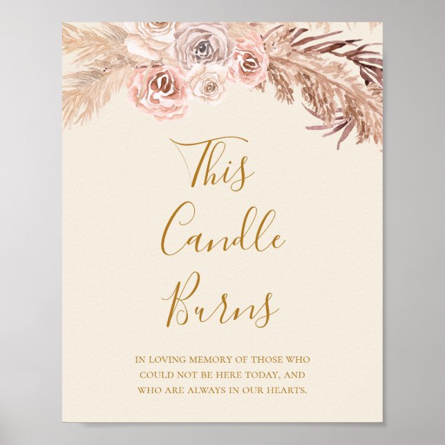 Boho Botanical | Ivory Candle Burns Bröllop Poster (Framsidan)