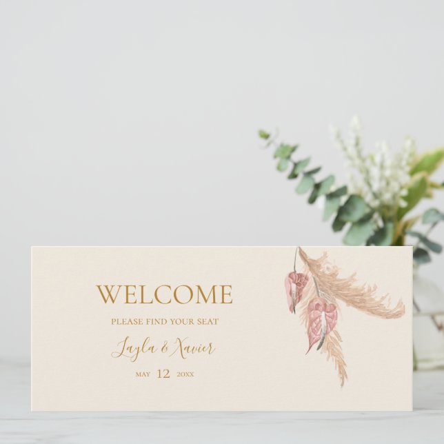 Boho Botanical Ivory Hanging Seating Chart Header (Stående Fram)