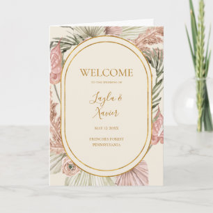 Boho Botanical Ivory och Grönt Foldad Bröllop Program
